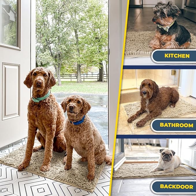 Muddy Mat® | Super Absorbent Door Mat Indoor, Microfiber Quick Dry Chenille Entryway Rug, Non-Slip Front Door Mat, Indoor Mats for Entryway, Machine Washable Pet Rug, Beige XXL 60"X48"