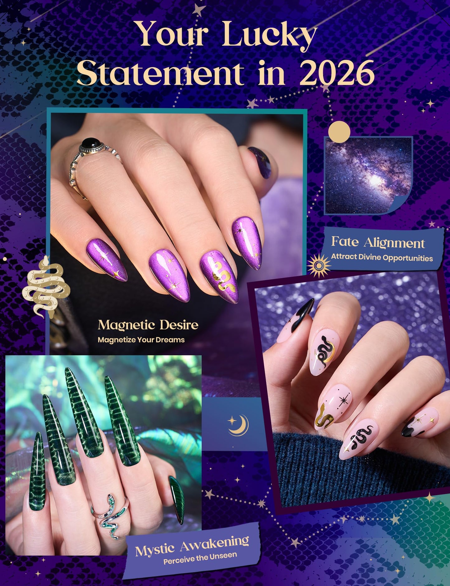 Beetles The Ophiuchus Sign Lucky Box, Ophiuchus Zodiac Gel Nail Polish Kit Nail Art Set Purple Green Gold Cat Eye Black White Gel Pink Jelly Base Top Coat Salon DIY Zodiac Gift for Women