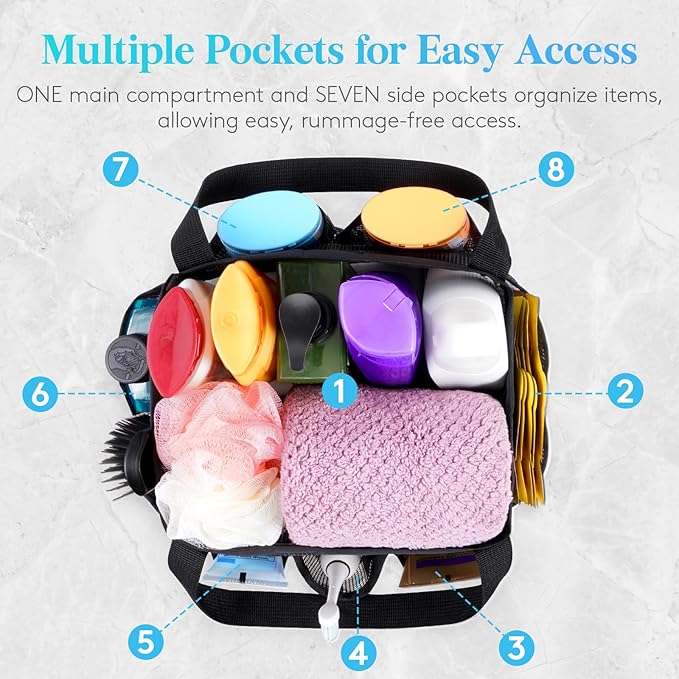 Lifewit Mesh Shower Caddy 2 Packs, Freestanding Portable Shower Tote Bag for Dorm, Bathroom, Gym, Travel, Quick Dry Hanging Organizer with 7 Storage Pockets for Toiletry Essentials, Black&Pink
