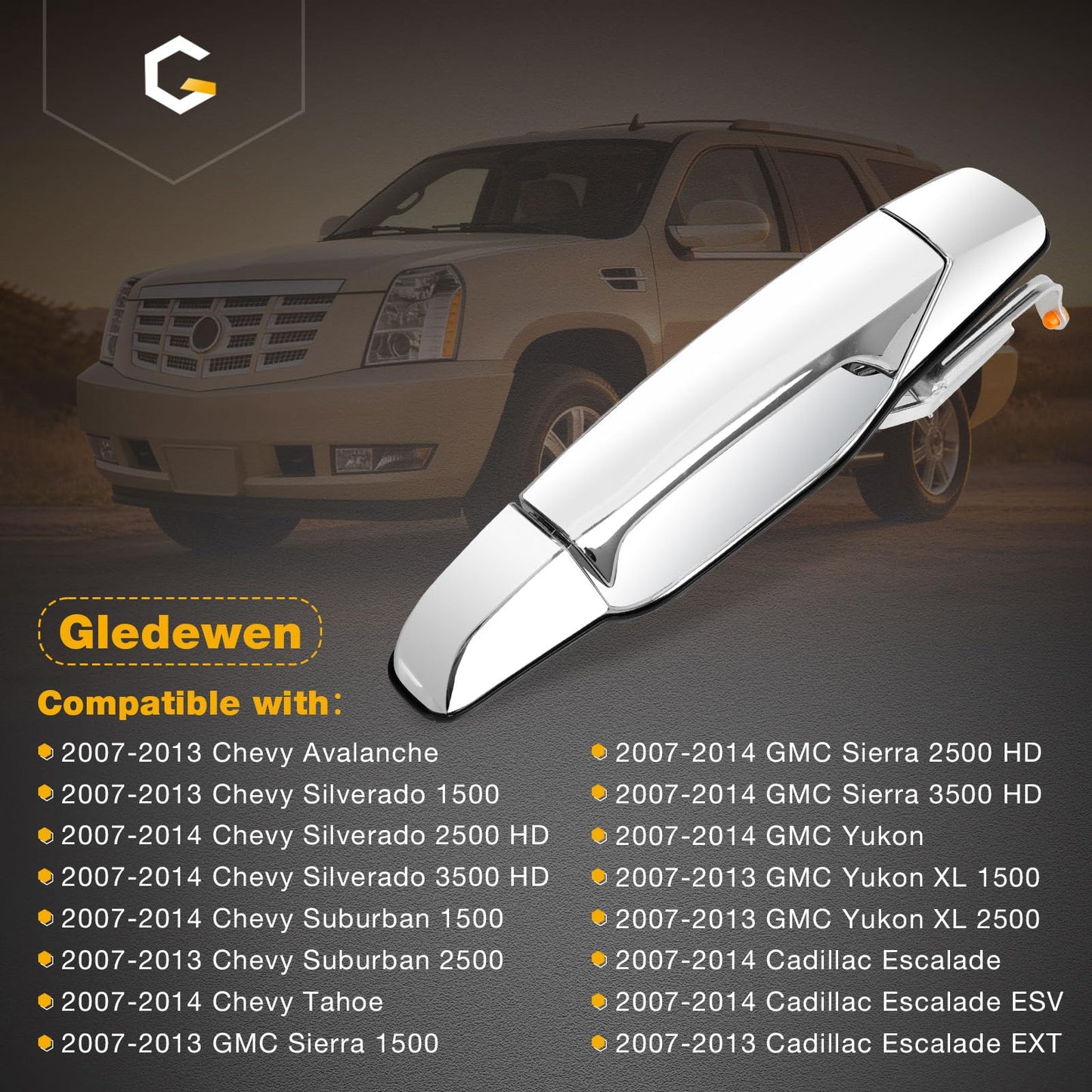 Exterior Chrome Door Handle Rear Right Passenger Side | for 2007-2013 Chevy Silverado Suburban Tahoe Avalanche, GMC Sierra Yukon, Cadillac Escalade | Replaces# 22738726, 25960522, 15915660, 80547