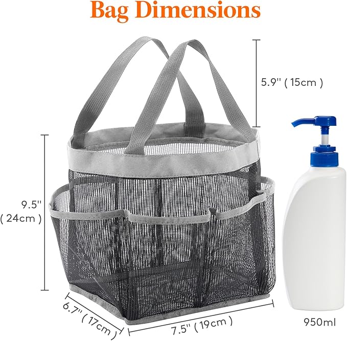 Lifewit Mesh Shower Caddy Portable for College Dorm Room Essentials with 7 Pockets, Freestanding Hanging Organizer Basket, Quick Dry Tote Bag for Camping, Bathroom, Beach, Travel, 1 Pack, Grey
