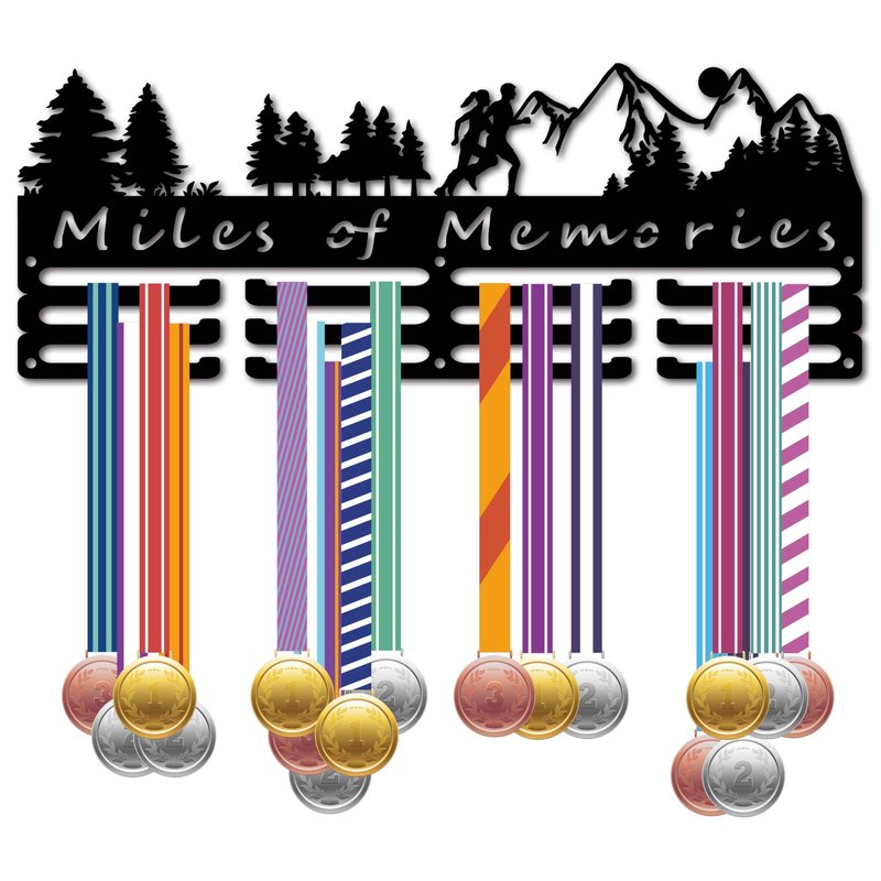 CREATCABIN Medal Hangers Display Holder Rack Sports Metal Hanging Athlete Awards Iron Wall Mount Decor for Over 60+ Medals Running Marathon Football Black 15.7x5.9 Inch Miles of Memories