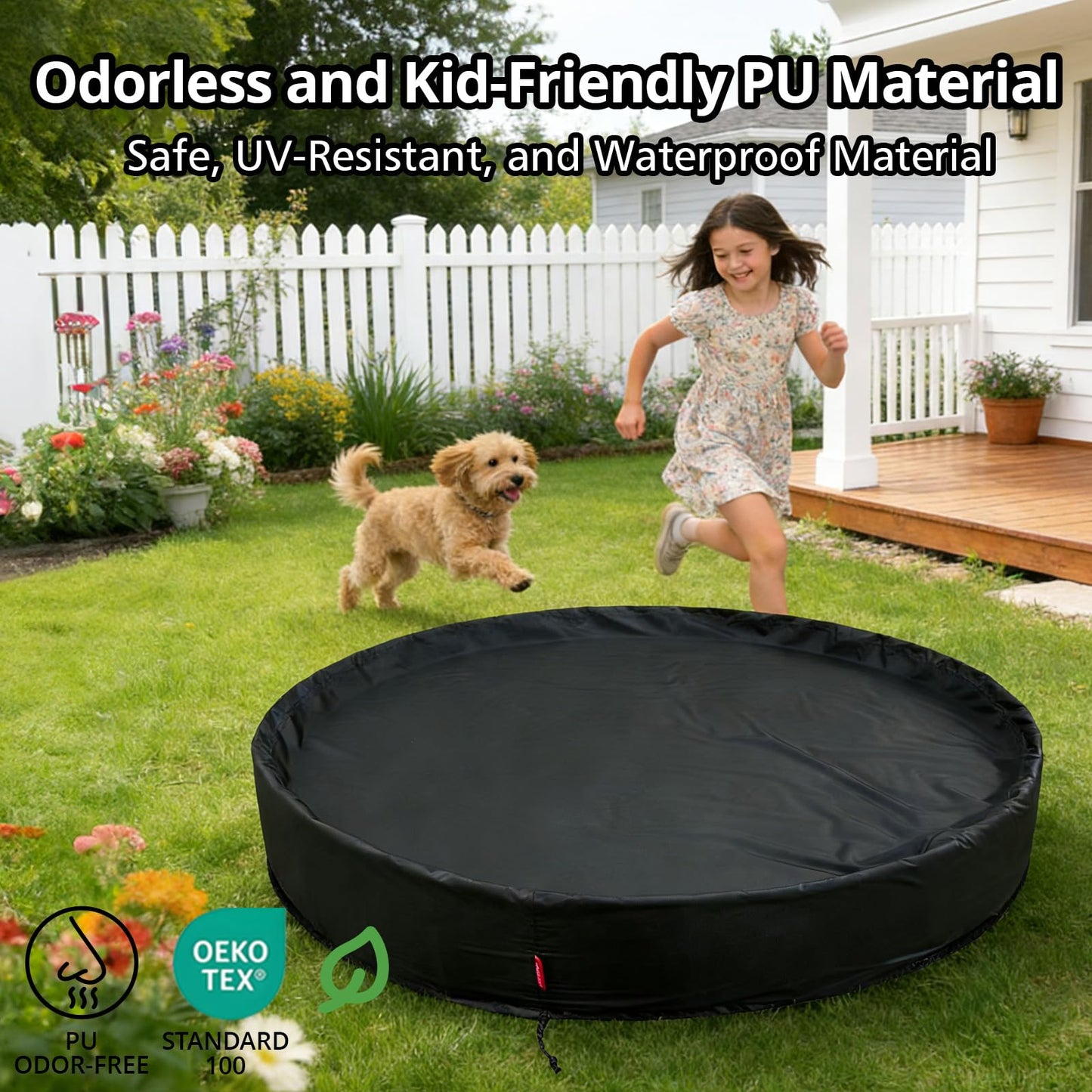 QH.HOME[2026 Upgrade 500D Thickened] 71-72 inch Kiddie Pool Cover Round, Collapsible Dog Pool Cover with Super Windproof Dual-Drawstring, Odorless Waterproof Fabric Material - Only Cover
