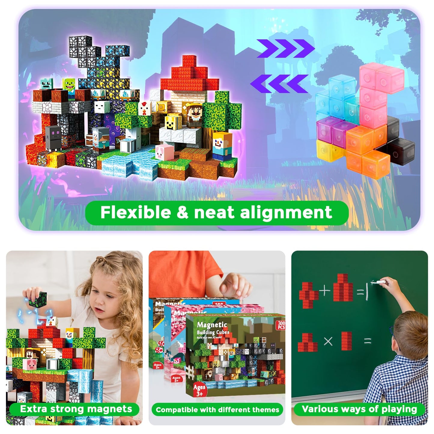 GraceDuck 300 PCS Magnetic Blocks - Magnetic Building Blocks, Stacking Magnets for Kids, Sensory Toy for STEM Montessori Sensory Toys for Kids 3+ Boys and Girls Christmas Birthday Gifts