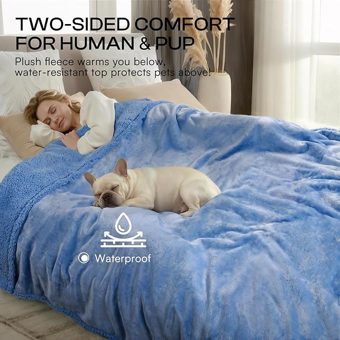 Luciphia Waterproof Pet Blanket, Liquid Pee Proof Dog Blanket for Sofa Bed Couch, Reversible Sherpa Fleece Furniture Protector Cover for Small Medium Large Dogs Cats, Navy Blue Medium（57" x 40"）