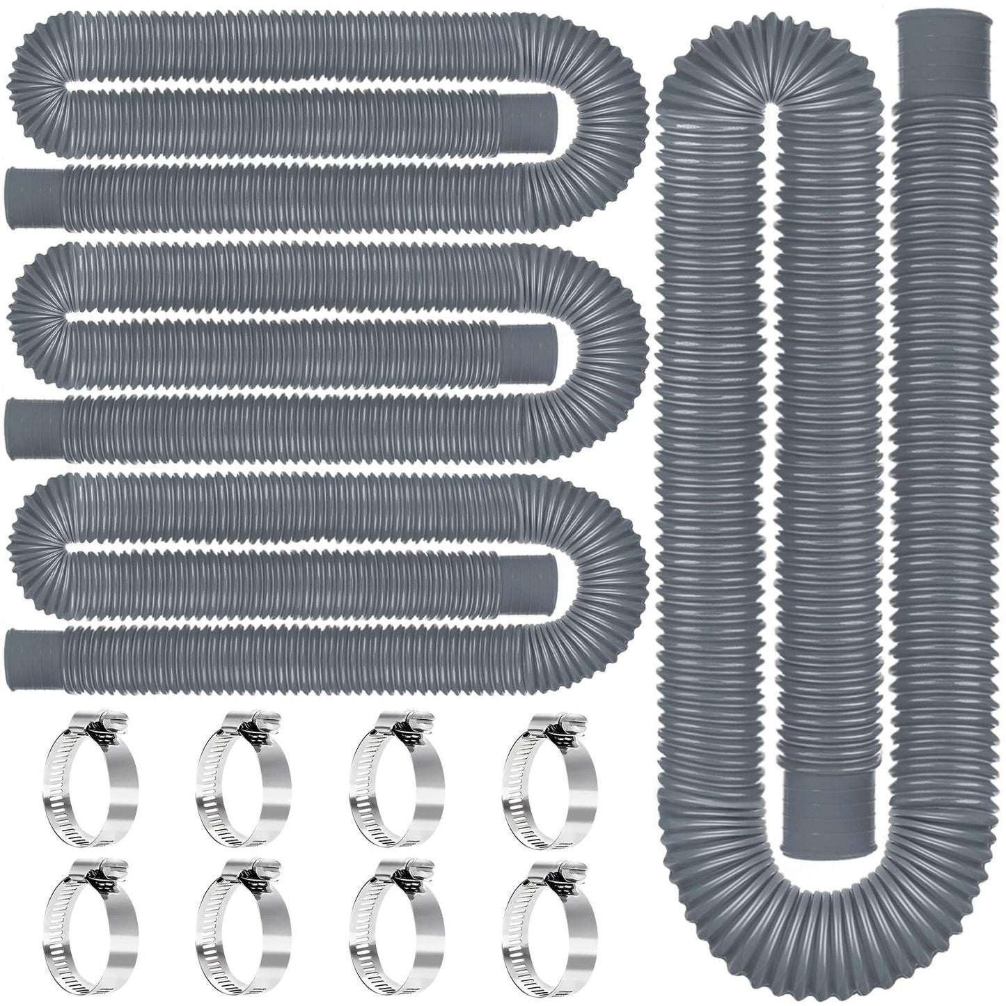 Btanadi 1.5" x 59" Above Ground Pool Hoses Heavy Duty, Replacement Hose Leak-Proof for Filter Pumps & Salt Systems, Pool Hoses for Above Ground Pools with 8 Metal Clamps（Gray,4Pcs)