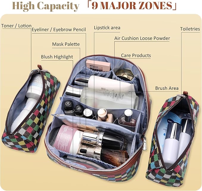 BOYATU Travel Makeup Bag Organizer Cosmetic Bag: 3 Pcs Set Make up Bags for Women with Handle - Waterproof Vegan Leather Toiletry Bag (01-H-Brown)