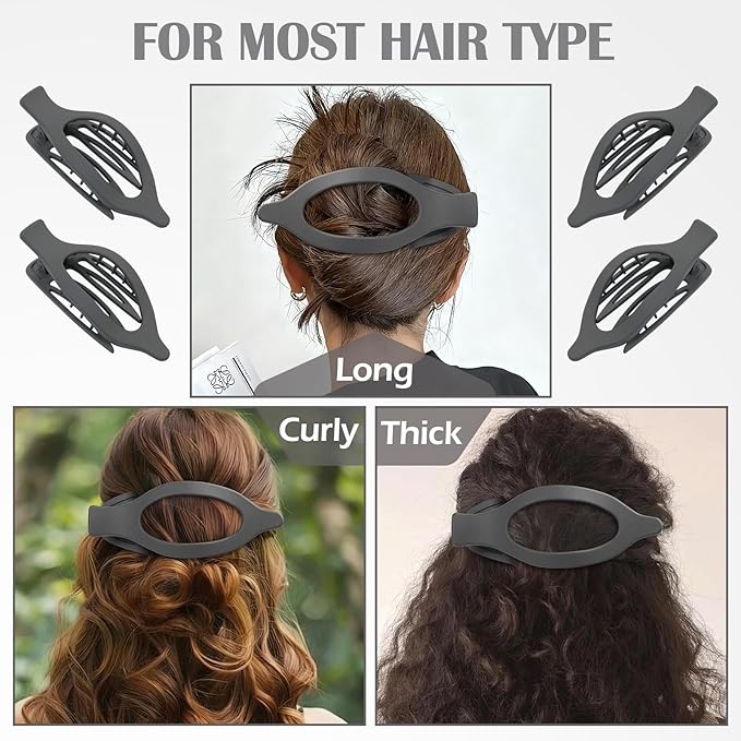 5.5 Inches Extra Large Flat Hair Clips for Women, 4 Pack XL Big Claw Clips for Thick Hair, Oversized Matte Strong Hold Non-slip Flat Claws, Gray