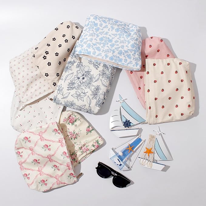 Cosmetic Bags for Women - Corduroy Cosmetic Bag Aesthetic Women Handbags Purses Smile Dots Makeup Organizer Storage Makeup Bag Girls Case Bags (Flowers-Orchid)