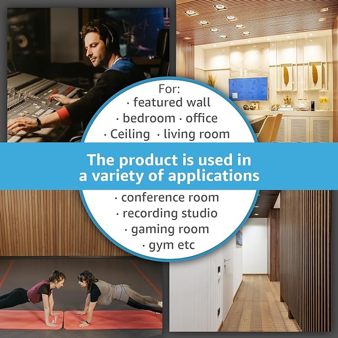 Art3d 4 Pack 47.2 x 23.6in. Wood Slat Acoustic Panels for Wall and Ceiling - 3D Fluted Sound Absorbing Panel with Wood Finish - Walnut