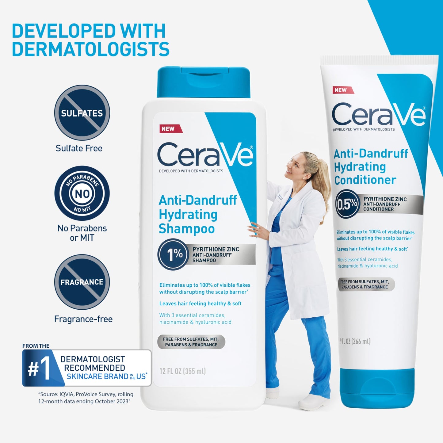 CeraVe Hydrating Anti Dandruff Conditioner,0.5% Pyrithione Zinc Dandruff Treatment With Ceramides,Hyaluronic Acid & Niacinamide,Helps Eliminate Flakes & Reduce Itchy Scalp, Sulfate Free,(Pack of 2)