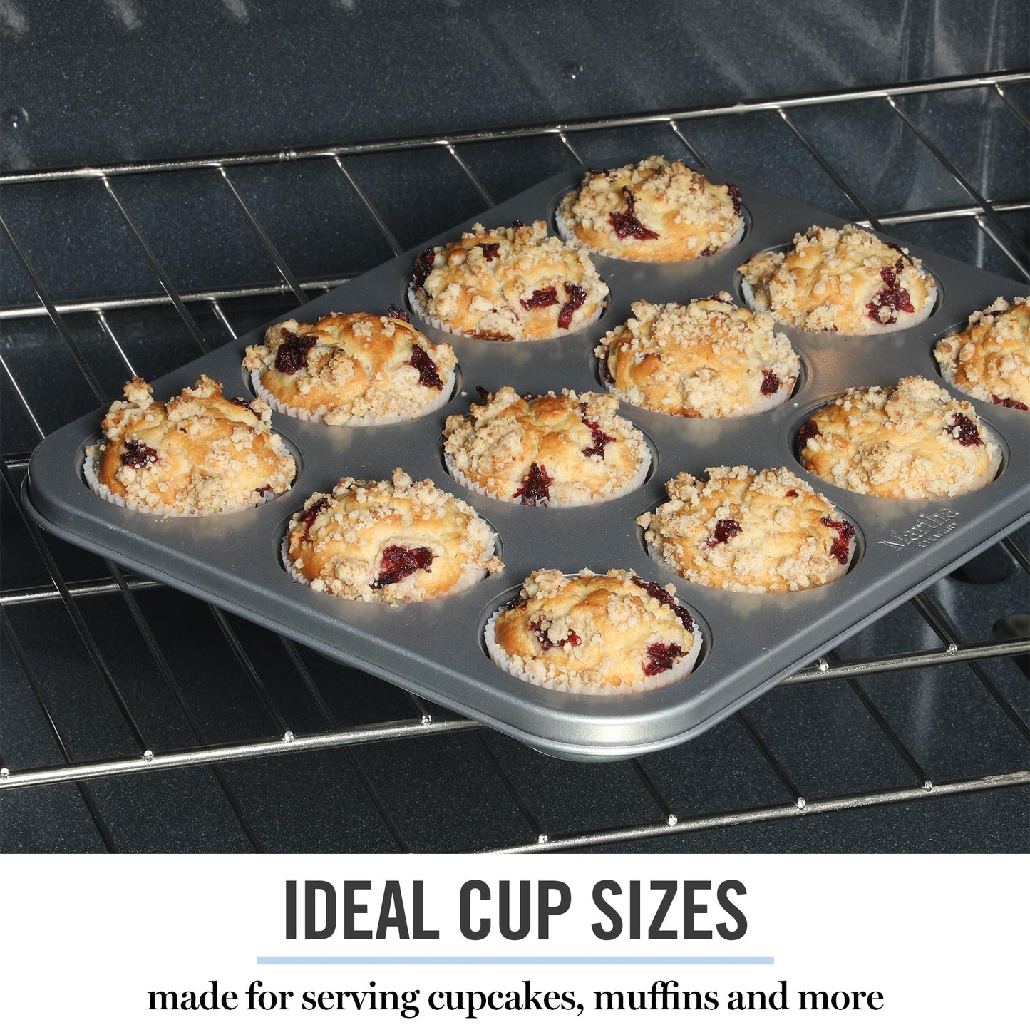 Martha Stewart Gallen 12 Cup Nonstick Carbon Steel Muffin/Cupcake Pan - Silver