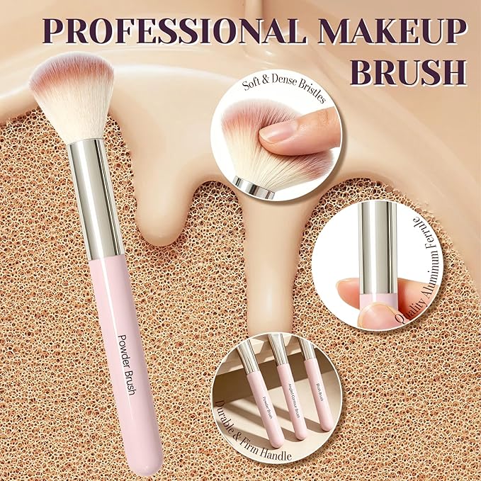 SOYOK Makeup Brush Set, Premium Synthetic Makeup Brushes with 2 Puffs, 8 Pcs Make up Brushes for Powder Concealers Eye Shadows Blush, Brush Kit with Gift Box for Beginners Professional Travel (Pink)