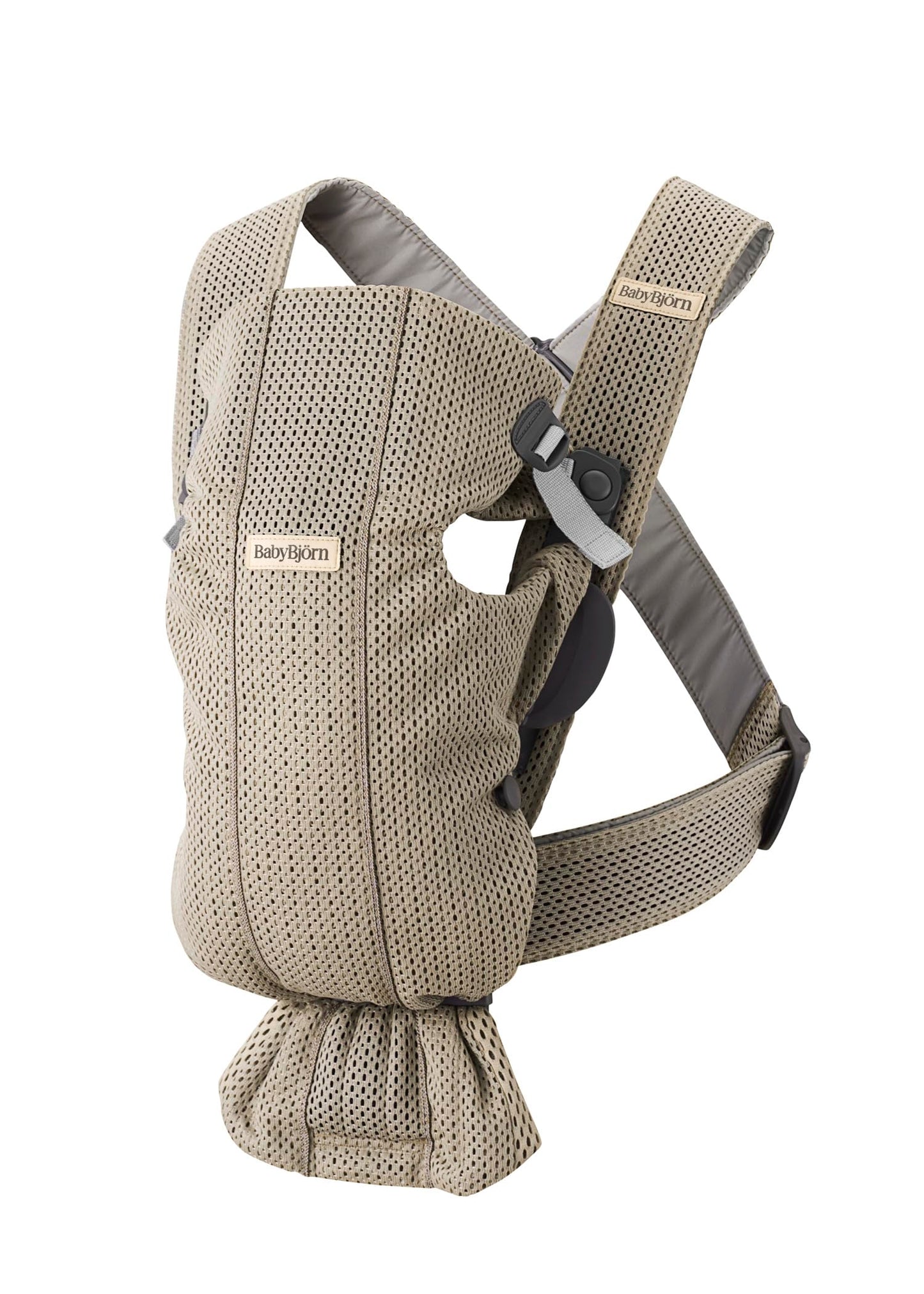 BabyBjörn Baby Carrier Mini, Gray Beige, 3D Mesh Newborn Carrier (7-25 lbs), Ergonomic, Easy-to-Use