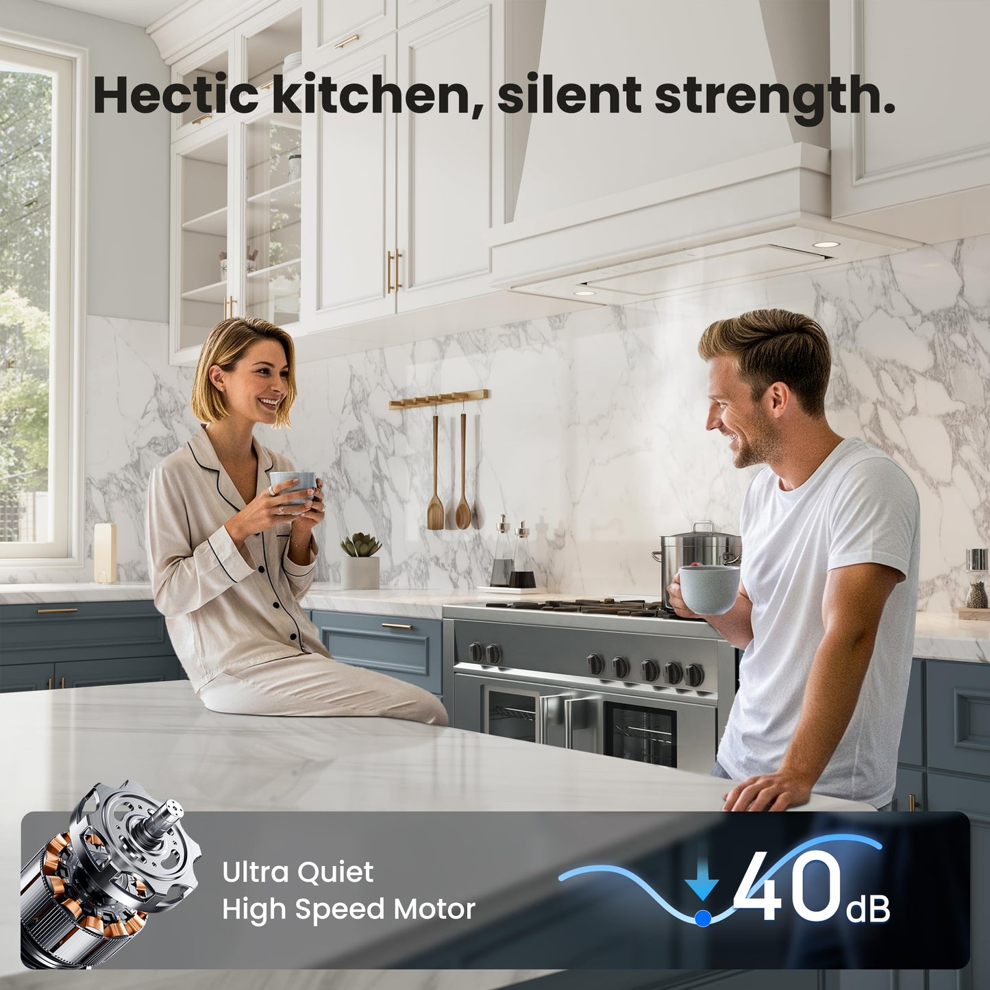 VIKIO HOME Range Hood Insert 30 Inch - Built-in 900 CFM Ducted/Ductless Range Hood with 3 Speed Fan, White Stainless Steel & Tempered Glass with Gesture Sensing &Touch Control for Over Kitchen Stove