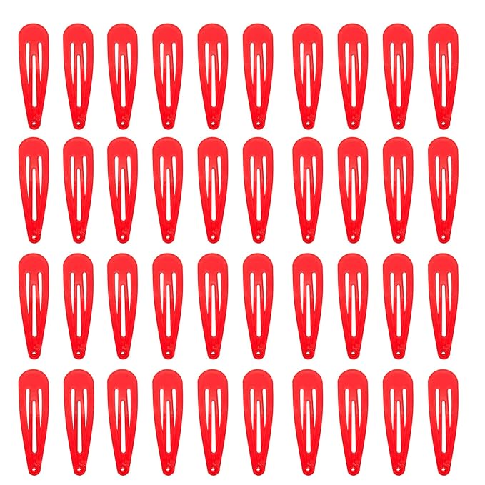 40 Counts Red Color Metal Snap Hair Clips 2 Inch Barrettes for Women Accessories