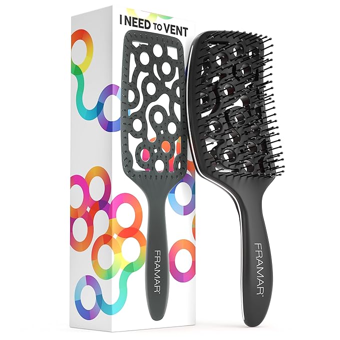 FRAMAR Professional Vented Hair Brush – Curved Hair Brush For Blow Drying, Wet Paddle Brush For Hair, Vent Brush For Blow Drying, Wet Hairbrush For Women – Heat Resistant - Black