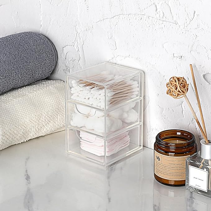 BTSKY 1 Pack Small Acrylic Storage Organizer with Drawers, 3-Layer Clear Desktop Organizer for Office Supplies Mini Storage Box with Drawers for Desk, Desktop Makeup Drawer Jewelry Storage Box