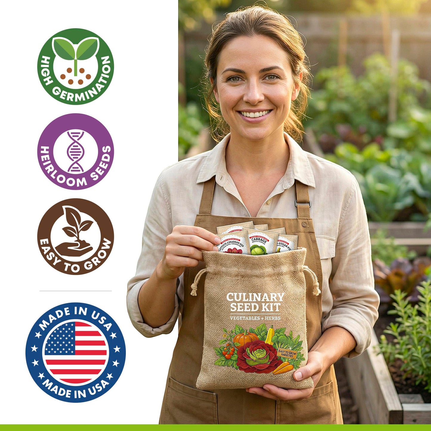 Culinary Vegetable & Herb Seeds Variety Pack - 30 Heirloom Non-GMO Garden Seeds for Planting, Seed Kit with Tools, Made in USA