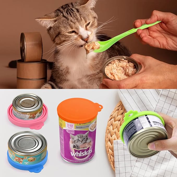Lydia’s Deal Pet Food Can Covers 2-Pack, Universal Silicone Can Lids for Dog & Cat Food, Fits 3oz/5.5oz/12oz Cans, Airtight & BPA-Free, Dishwasher-Safe, Includes Green Spoon (Blue + Orange)