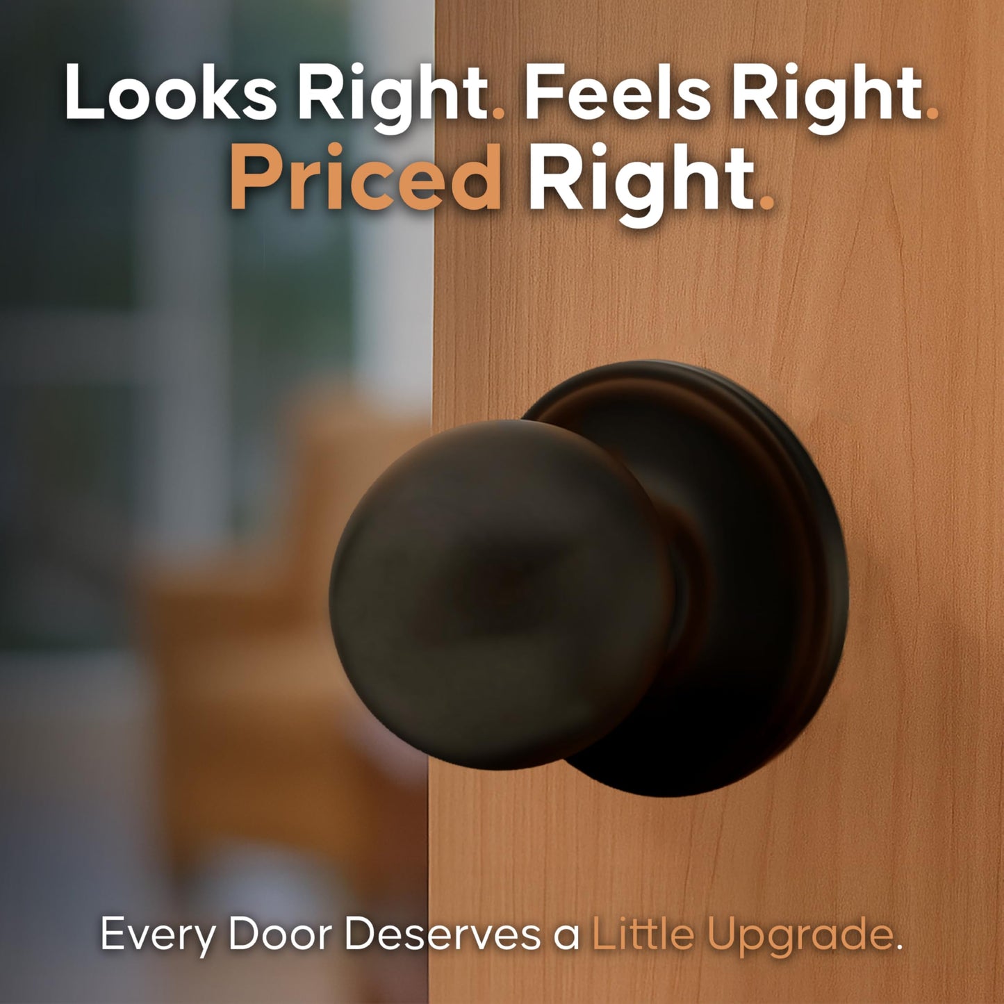 Copper Creek Dummy Interior Door Knob – ANSI Grade-3 Certified, Modern Heavy Duty Handle, Easy Install and Reversible for French Doors & Closets, Non Turning – Tuscan Bronze (1 Pack)