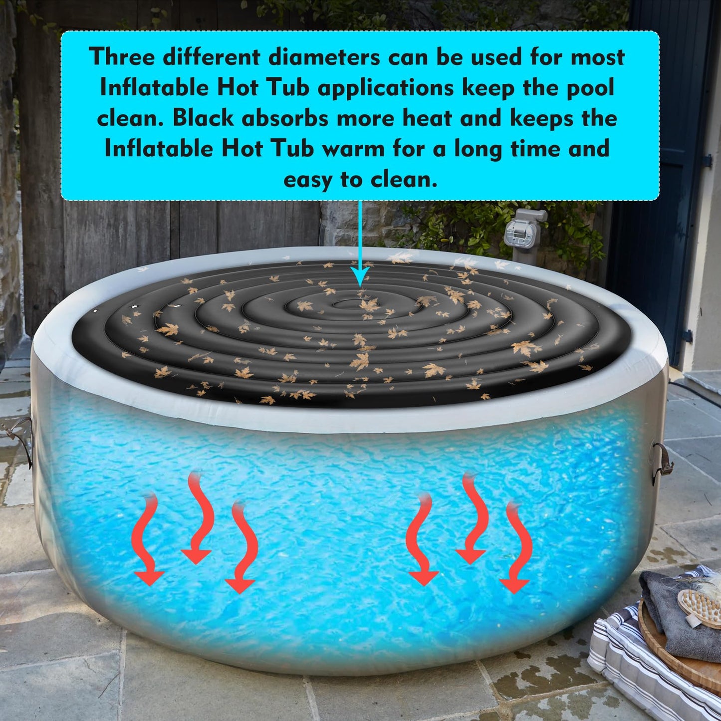 Inflatable Hot Tub Cover Round Replacement All Saluspa Intex Spa Covers Insert One Size Fits All Insulated Thermal Energy Saving Hot Tub Lid Replacement Used for Rain-Proof Snow-Proof （with Handle）