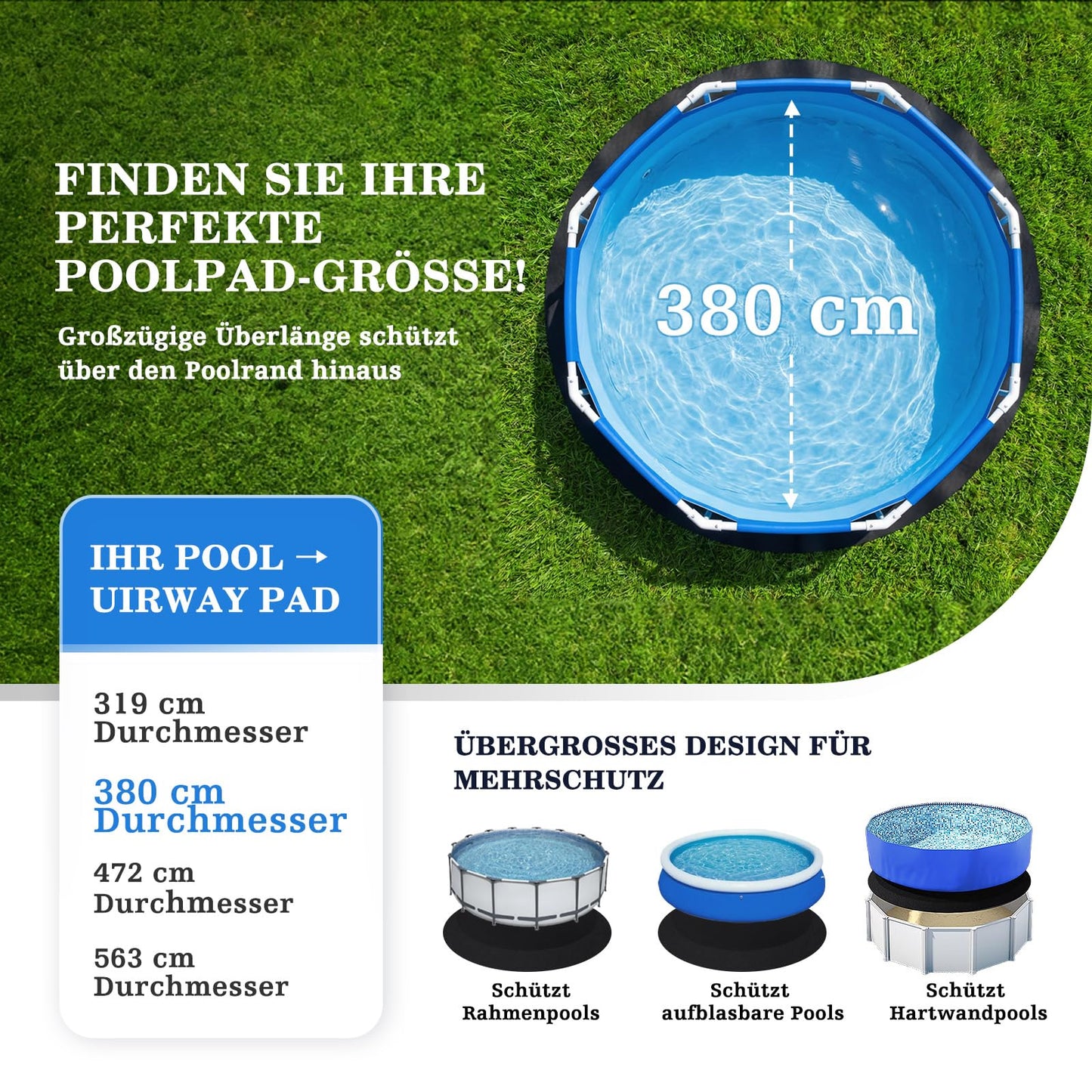 UIRWAY 12FT Round Pool Liner Pad for Above Ground Pool, [2026 New 300G/M² Thicker Heavy Duty] Black Seamless Double Density Pool Underlayment Pad, Puncture Resistant Weed Barrier, Cushion Protection