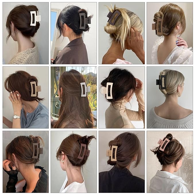 3.5 Inch Medium Hair Claw Clips 12 Pcs Square Claw for Thick and Thin Hair Rectangular Rectangle Hair Clips Jaw Clips Bulk Hair Accessories for women and Girls (Regular)