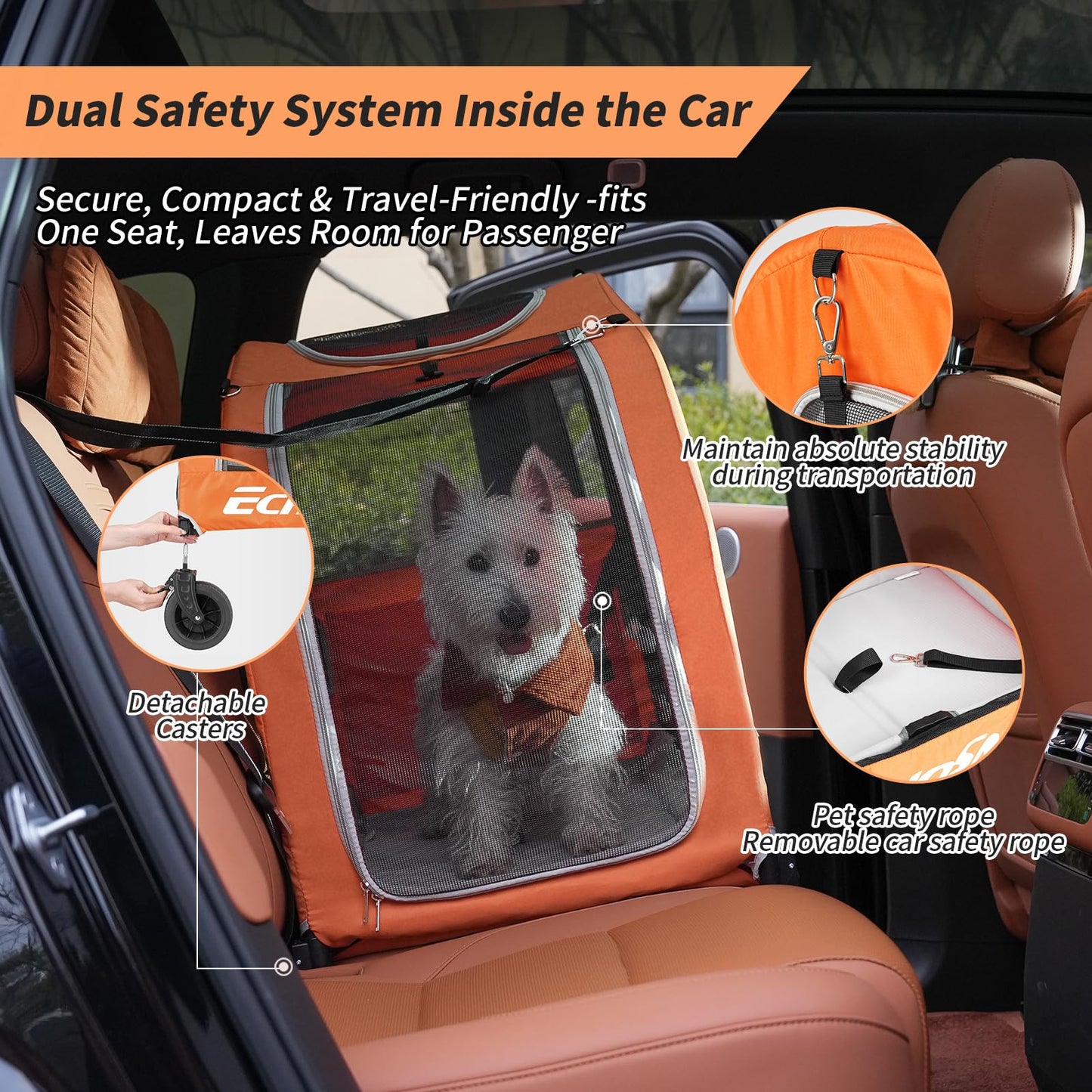 EchoSmile 4 Wheels Pet Stroller, Dog & Cat Stroller for All-Season, Lightweight Carrier with Storage Basket, Adjustable Handle, Removable Pad, Breathable Mesh, Up to 135 lbs, Orange (Orange)