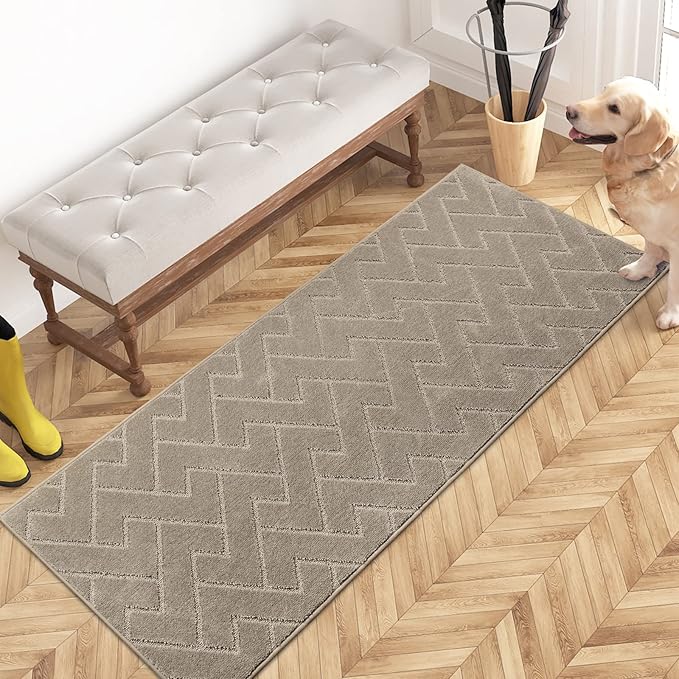 PURRUGS Dirt Trapping Door Mat 24" x 59", Non-Slip Machine Washable Entry Rug, Dog Doormat, Indoor Front Door Mat, Super Absorbent Entryway Rug for Muddy Shoes & Paws, Taupe