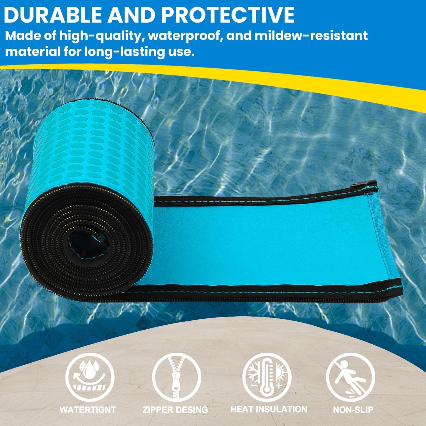 Pool Handrail Cover, 6 Feet Neoprene Zippered Pool Handle Covers, Slip Resistant Rail Grip for Swimming Pool Hand Railing Cover Cyan