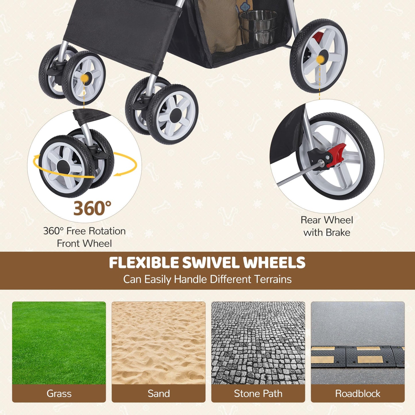 ZENY Foldable Pet Stroller, Cat/Dog Stroller with 4 Wheel, Pet Travel Carrier Strolling Cart with Storage Basket, Cup Holder (Black)