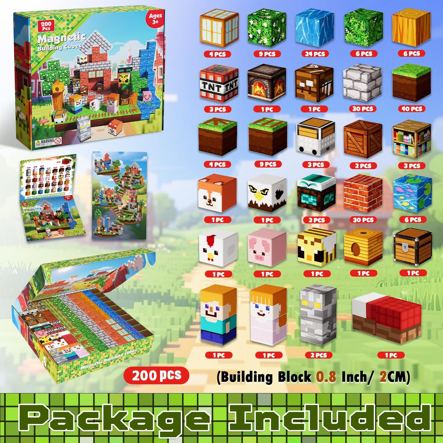 200 PCS Magnetic Blocks - Magnetic Building Blocks, Stacking Magnets for Kids, Sensory Toy for STEM Montessori Sensory Toys for Kids 3+ Boys and Girls Christmas Birthday Gifts