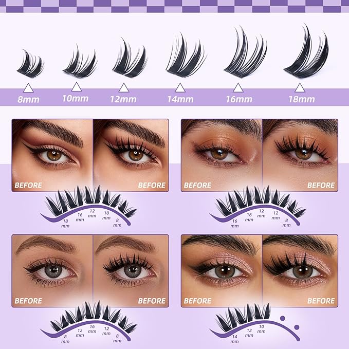 B&Qaugen Bunny Lash Clusters Kit Manga Lashes CC Curl Wispy Natural Invisible Band Eyelash Clusters, Waterproof DIY Lash Extensions at Home, Wet Look for Cosplay & Daily Wear (Lash Kit-Anime 05)