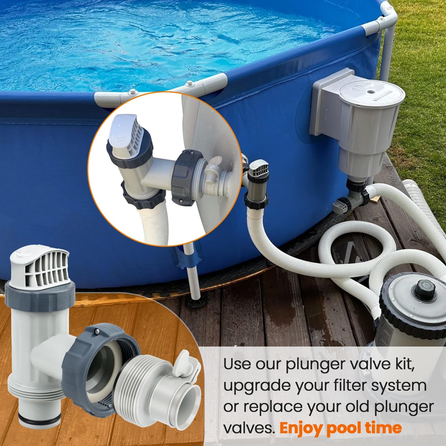 Above Ground Plunger Valves with Pool Hose Adapter B for Intex Above Ground Pool & Pump, Pool Parts and Accessories On/Off Plunger Valve Replacement & 25009 Hose Conversion Adapter 1 1/4 to 1 1/2