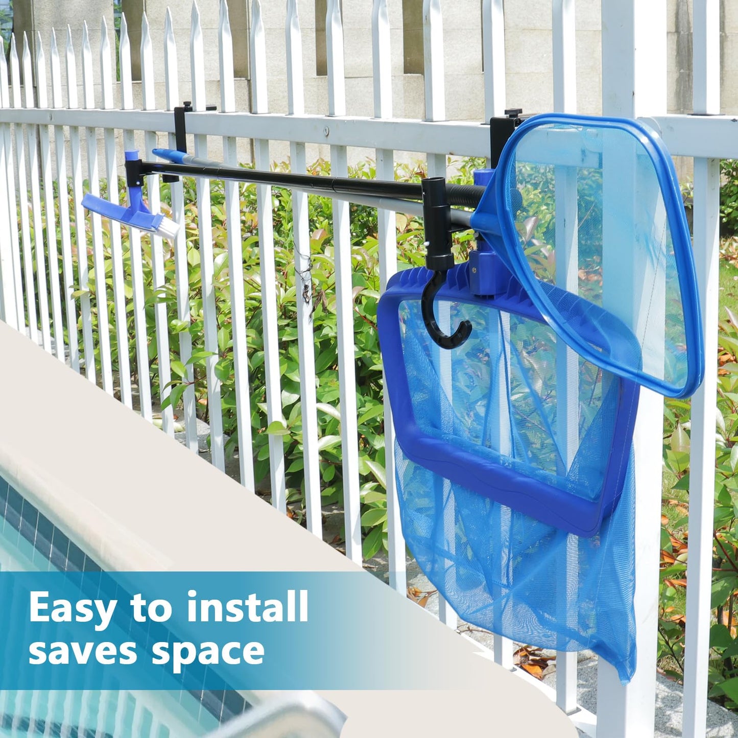 Lettry 2 Pcs Pool Fence Hooks, Pool Tool Organizer, for Hanging Pool Cleaning Accessories, Pool Pole, Brush, Leaf Skimmer Net, Vacuum Head