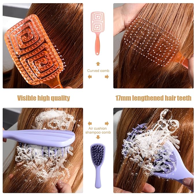 NVTED 3 PCS Hair Comb Set Beauty Hairbrush Wet and Dry, Silicone Scalp Scrubber Wet Hair Brush Shower Detangler For Women, Men