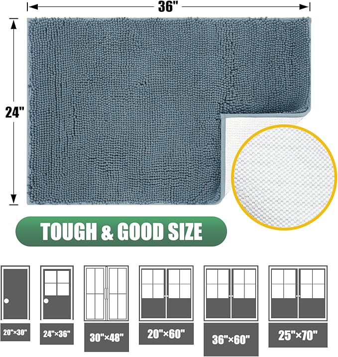 IM HOME Chenille Absorbent Outdoor Doormat 48" x 30", Washable Muddy Door Mats for Dog Non Slip Indoor Doormat Dog Mat for Muddy Paw Front Inside Doormats for Entryway Dusty Blue
