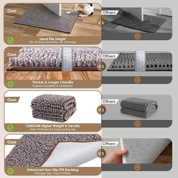 EHEYCIGA Super Absorbent Dog Door Mat for Muddy Paws 48x30 Inch Indoor, Front Doormat Outside Entrance, Quick Dry Chenille Washable Dog Crate Bed, Non-Slip Pet Rug Mud Mat Outdoor Entryway, Brown