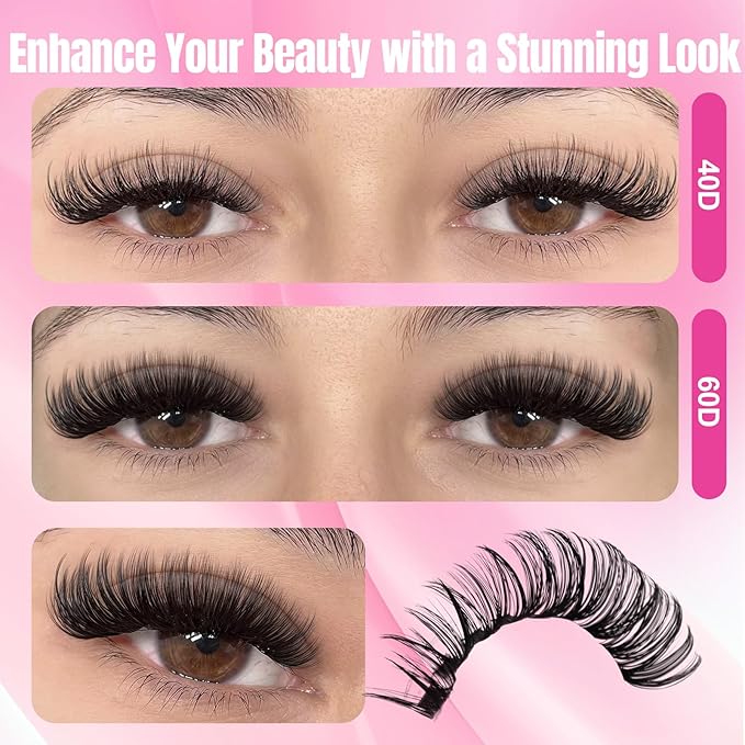 FADLASH Lash Clusters Natural Eyelash Clusters 40D+60D Wispy Lash Extensions 8-16mm D Curl Eyelash Extension DIY at Home (40D+60D, 2 Pack)
