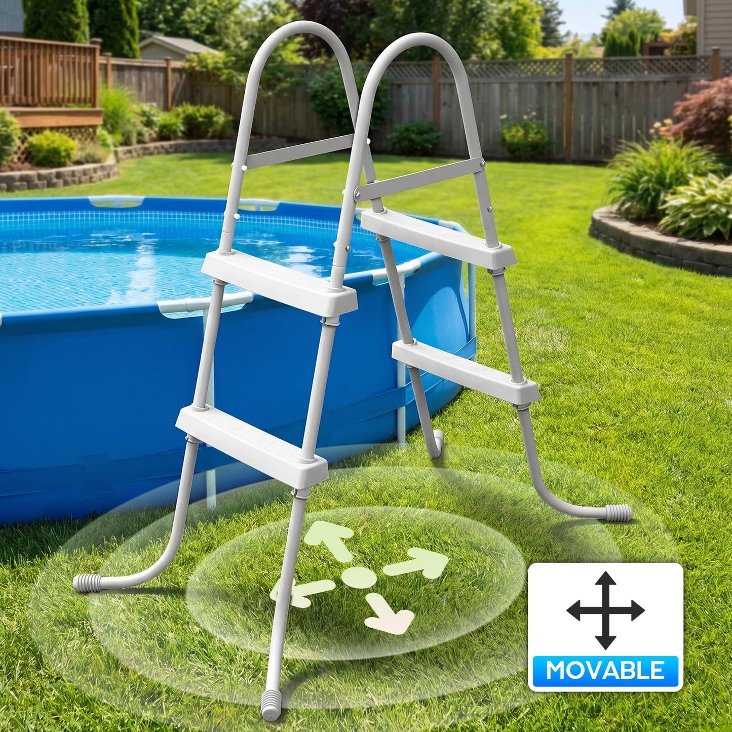 Above Ground Pool Ladder, 34 '' Pool Ladder, Swimming Pool Frame Ladder, 2-Steps,Suitable for Pools up to 34 inches deep Above Ground, Anti Slip Feet & Wide Steps
