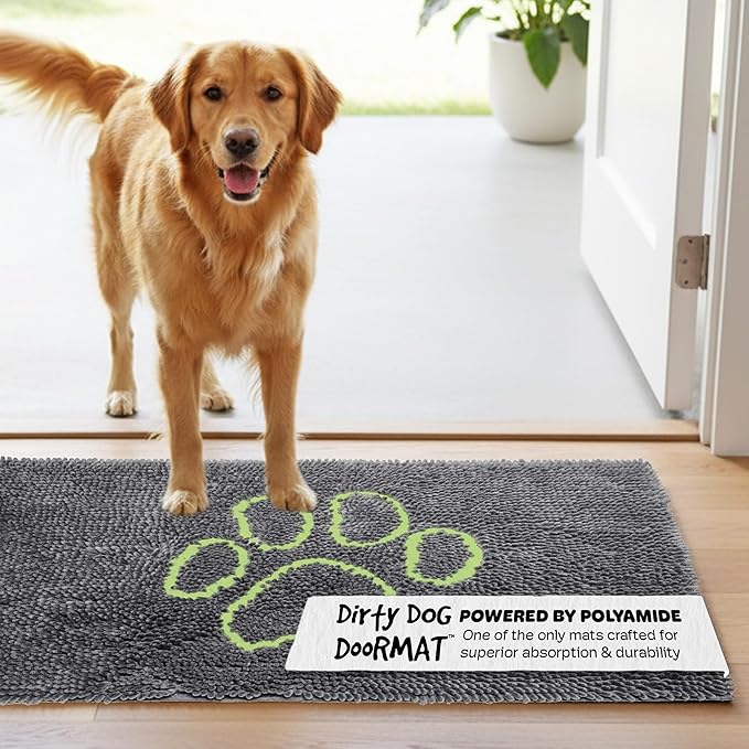Dog Gone Smart Dirty Dog Doormat - Fast Drying Rug with Super Gripper Backing for Clean Floors - Super Absorbent and Machine Washable Mat for Muddy Paws - Cool Grey