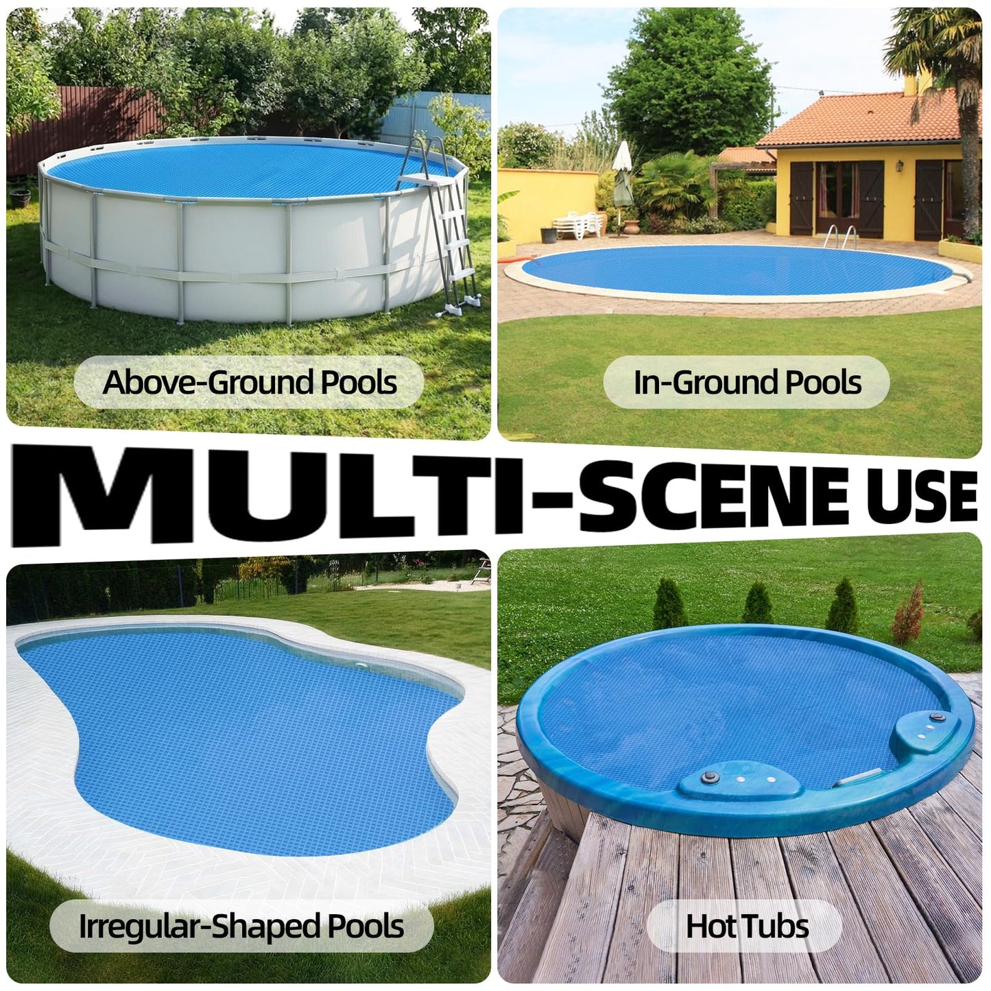 Solar Pool Cover 8 ft Round, Solar Pool Blanket for Above Ground & Inground Pools, Hot Tubs and Spas, Thermal Bubble Cover for Heat Retention, Reduces Evaporation (96 x 96 Inch)