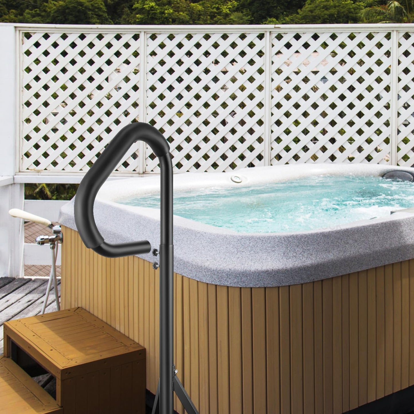 VEVOR Hot Tub Handrail, 360 Rotatable Spa Side Handrail with 35"-57" Adjustable Height, Rust-Proof Aluminum Spa Hot Tub Hand Rail with Slide-Under Mount Base for Indoor & Outdoor, 600LBS Capacity