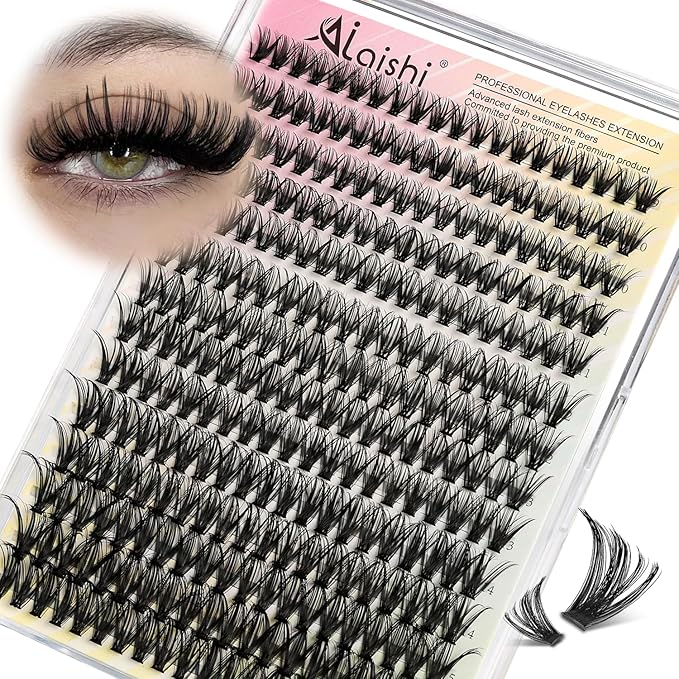 Lash Clusters DIY Cluster Eyelash Extensions 280pcs 9‑16mm 40D Fluffy D Curl Natural Volume Lashes–Waterproof Fake Cat Eye Wispy Individual Soft Clusters (16MIX2-2-X)
