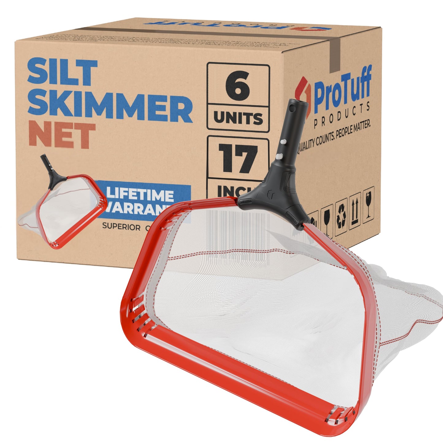 ProTuff 17â Silt Net Pool Skimmers for PROS â 6 Pack â â490 Promiseâ Unlimited, Unconditional Replacement -- Ultra-Durable Ultra-Fine Net for Silt â Heavy-Duty Aluminum Frame & EZ-Clip Pole Attachment