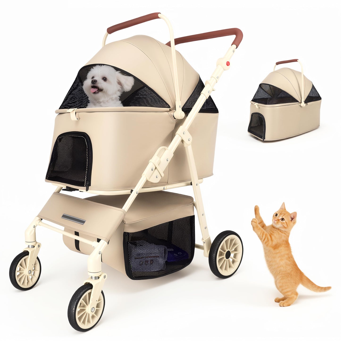 Dog Cat Stroller for Small & Medium Pets up to 55 lbs, Foldable Pet Stroller with Detachable Carrier, 4 Swivel Wheels, Adjustable Handle & Canopy