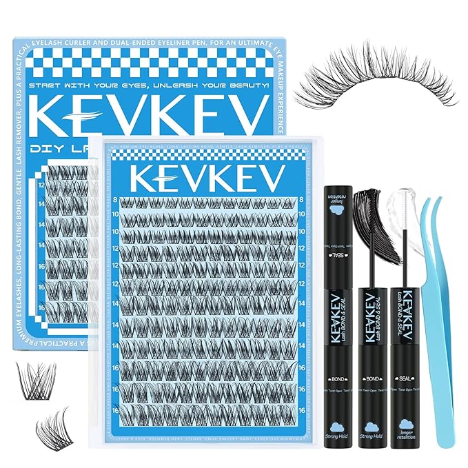 Wispy Lash Clusters Kit Invisible Thin Band Natural Eyelash Clusters 8-16mm Lash Extension Kit Mix Length Clear Band Natural Look Cluster Eyelash Extensions With Lash Bond DIY Lash At Home(Wispy04)