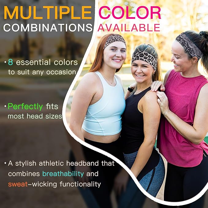 Ztomine 8 Pack Headbands for Women Non Slip - Stylish Sports Hair Bands for Women's Hair - Soft Cotton Cloth Stretchy Headbands for Women for Yoga, Outdoor Exercise Running