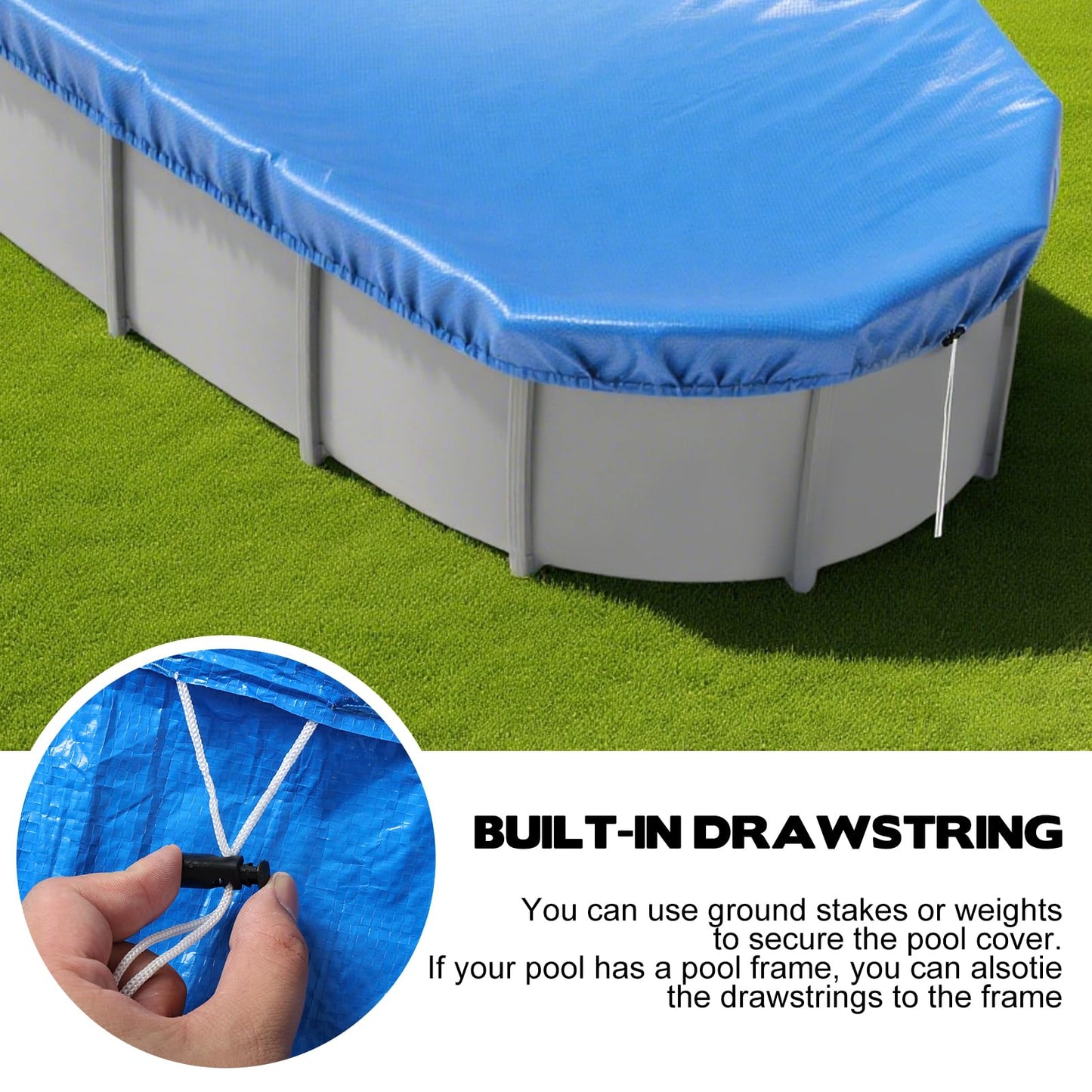 16x10 FT Oval Pool Cover for Above Ground Pools,Solar Oval Pool Cover Protector with Drawstring for Cold and UV Resistant,Dustproof -All-Weather Protection(Cover Size:19.1 x 11.2FT)